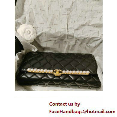 CHANEL lambskin,imitation pearls & gold-tone metal black clutch AS4455 2023